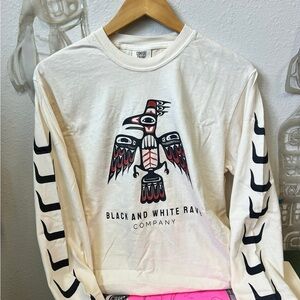 Black and White Raven Company Graphic Long Sleeve Shirt